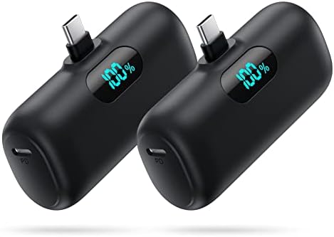 Dual-Pack Mini Portable Charger 5000 m Ah Power Bank – Fast Charging with 3 A PD USB-C Output, LCD Display for Real-Time Battery Monitoring, Compatible with i Phone 16/15 Series, Android, Samsung, Moto, LG – Ultimate On-the-Go Power Solution