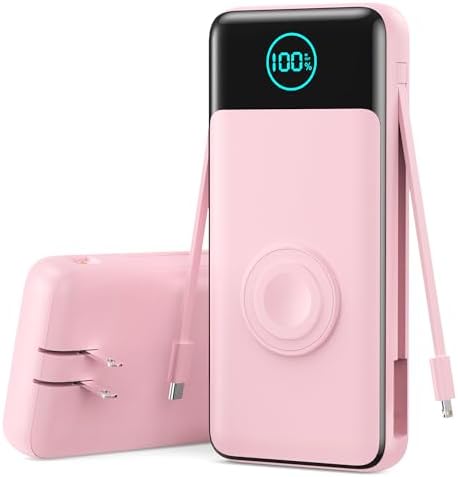 26800 m Ah Ultra-High Capacity Portable Charger with Built-in Cables & AC Wall Plug – 6-in-1 USB-C Power Bank for Fast Charging of i Phone 16/15/14/13/12, Android Devices & Apple Watch – Charge 5 Devices at Once with 25 W PD & Quick Charge Technology – Ideal for Travel, Camping, and Daily Use – Advanced Safety Features for Optimal Performance