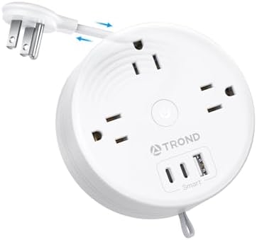 Compact TROND 20 W USB-C Travel Power Strip – Retractable 5 ft Extension Cord with 3 AC Outlets for Fast Charging, Perfect Cruise Ship Essential, Ultra-Thin Flat Plug for Home & Dorm Use – Stay Organized & Connected Anywhere