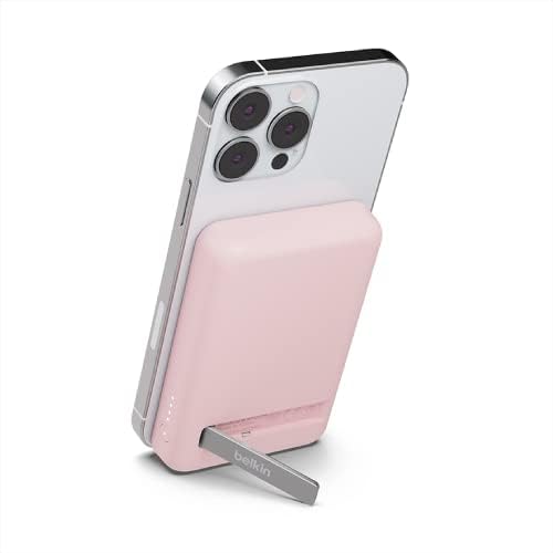 Belkin Wireless Power Bank 5000 m Ah with Mag Safe Compatibility – Portable Charger for i Phone 16 Series, i Phone 15, and Air Pods – 7.5 W Fast Charging with Built-in Kickstand for Hands-Free Use – Lightweight White Design for On-the-Go Charging Solutions
