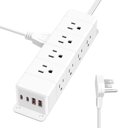 Maximize Workspace Efficiency with the 45 W USB-C Fast Charging Power Strip – 12 Outlets, 4 USB Ports, 1200 J Surge Protection, and 6 FT Flat Extension Cord for Seamless Under Desk Mounting and Enhanced Device Compatibility