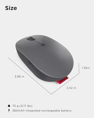Lenovo Go Multi-Device Wireless Mouse – Versatile Dual Connectivity Bluetooth Optical Mouse with USB-C Rechargeable Battery, Adjustable DPI, Qi Charging, and Ambidextrous Design in Sleek Grey – Perfect for Multitaskers and Professionals