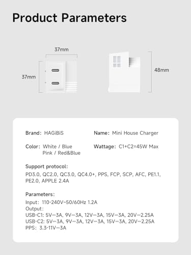 Hagibis 45 W Dual USB-C Fast Charger – Ultra-Compact Ga N Powerhouse for Rapid Device Charging – Ideal for i Phone 16, Galaxy S23 Ultra, Mac Book & More – Efficient Multi-Device Wall Charger for Home and Travel Use – Experience Unmatched Speed and Reliability