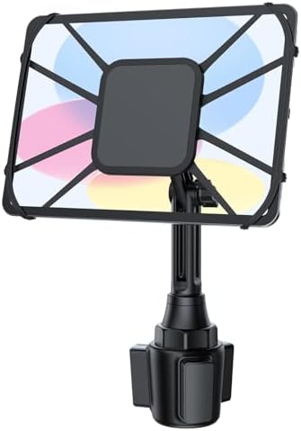 Revolutionize Your In-Car Entertainment: Adjustable Cup Holder Tablet Mount for i Pad & Tablets 7-12.9″, 360° Rotatable Arm, Silicone Grip for Secure Holding – The Ultimate Travel Companion for Streaming & Navigation
