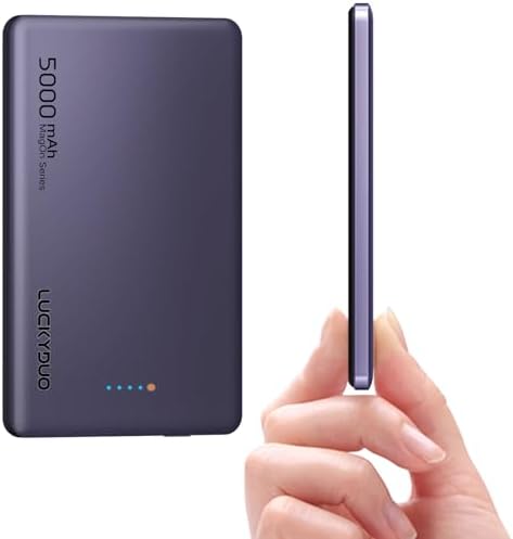 LUCKYDUO Ultra Slim Magnetic Power Bank – 5,000 m Ah Wireless Charger with 20 W Fast Charging for i Phone 16/15/14/13 Series – Compact & Portable Battery Pack for On-the-Go Convenience – USB-C Compatible, Effortless Charging Solution