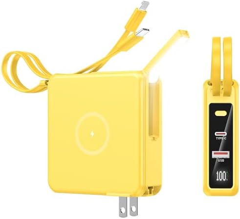 Ultimate 10,000 m Ah Portable Charger with Built-in Cables & AC Plug – PD 22.5 W Fast Wireless Power Bank for i Phone 16/15/14, Samsung S23/S22, Android Devices – Effortless Charging Anytime, Anywhere