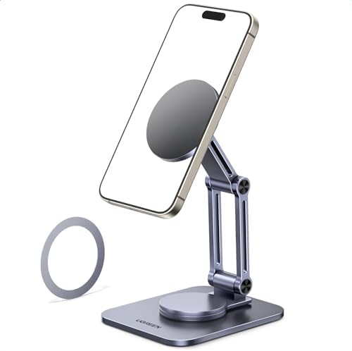 UGREEN 360° Rotation Magnetic iPhone Stand for MagSafe, Cell Phone Stand for Desk Ergonomic Design Adjustable Compatible with iPhone 16 Pro 15 Pro Max 14 Plus 13 12 and MagSafe Case – Enhanced Compatibility and Speed