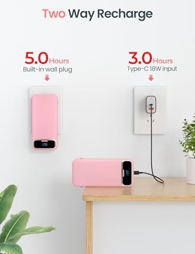 12000 m Ah Ultra-Light Portable Power Bank with Built-In Cables & AC Wall Plug – PD20 W USB-C Fast Charging for i Phone, Samsung & Android – LED Display for Battery Monitoring – Ultimate Travel Companion for Quick Device Recharging