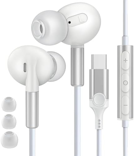 Elevate Your Audio Experience with USB-C Wired Earbuds – Seamlessly Compatible with i Phone 16, 15 Pro Max, i Pad Pro & Google Pixel 8, 7, 6 A, 5 – Superior Ergonomic In-Ear Design for Hi-Fi Stereo Sound, Integrated Microphone & Volume Control for Effortless Calls and Music – Lightweight, Tangle-Free Cable for Ultimate Portability and Comfort – Perfect for Music Enthusiasts, Gamers, and Professionals Seeking Unmatched Sound Quality and Durability – Experience High-Performance Earphones That Enhance Your Daily Life and Keep You Connected on the Go
