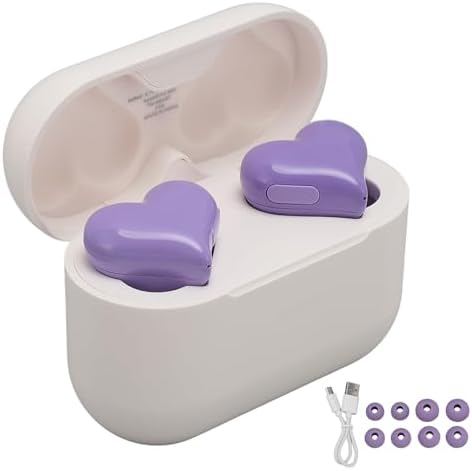Heart-Shaped Bluetooth 5.3 Earbuds for Couples – Stylish Purple Wireless Earphones with Exceptional Hi-Fi Stereo Sound, Advanced Noise-Canceling Technology, and Portable Charging Case for Active Lifestyles and Romantic Escapes
