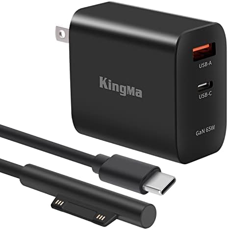 High-Efficiency 65 W Ga N USB-C Charger for Surface Pro Series – Ultra-Compact Dual Port Travel Adapter with Fast Charging Capability for Surface Pro 3/4/5/6/7/8/X Go/Book/Studio i5 – Advanced Safety Features and Wide Device Compatibility