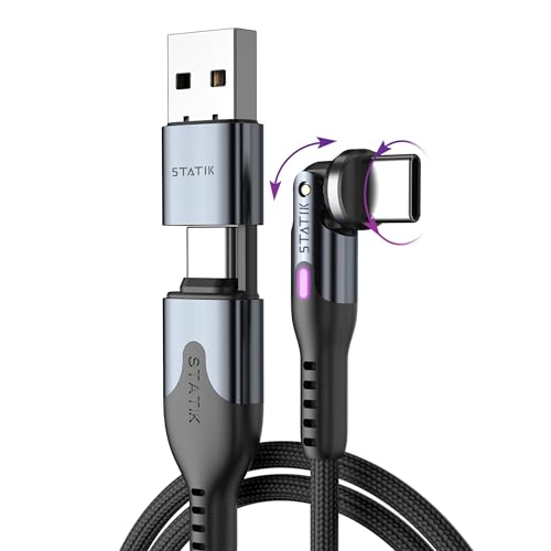 Statik Power Pivot 12 W USB-C Cable – 6 FT Right-Angle Design with 360-Degree Rotating Head for Seamless Charging & Data Transfer, Ideal for Home & Office Setup, Compatible with Smartphones, Tablets, and Laptops, Premium Durability & Flexibility for Enhanced Convenience and Performance