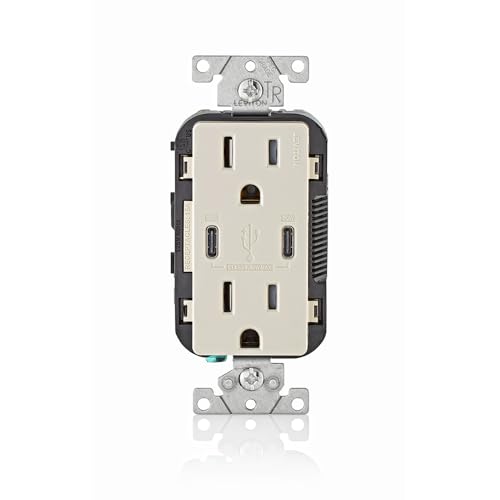 Leviton 60 W Dual USB Type A/Type-C In-Wall Charger – Fast, Efficient Power Delivery Solution for Smartphones, Tablets & Laptops – Tamper-Resistant Outlet in Light Almond for Safe, Clutter-Free Charging Experience – Perfect for Home and Office Use