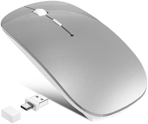 Versatile Wireless Bluetooth Mouse for Mac Book Air, Mac Pro, & i Pad – Sleek Rechargeable Silent Mouse with Dual Connectivity (USB-C & 2.4 G) – Travel-Friendly Jiggler Mice Mover in Stylish Purple – Perfect for Professionals & On-the-Go Users