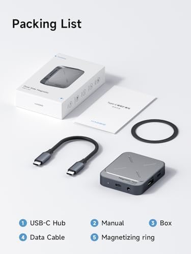 Hagibis 6-in-1 Magnetic USB C Hub for i Phone 16 & 15 Pro Max – Ultimate Type-C Docking Station with 100 W Power Delivery, 10 Gbps Data Transfer, SD/Micro SD Slots & AUX Port – Enhance Your Mac Book Pro, Air & i Pad Pro Connectivity Experience with High-Speed Versatility