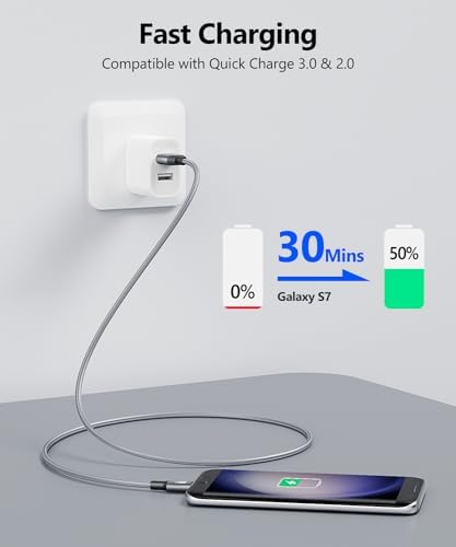 SUNGUY Micro USB Cable 1.5FT, [10-Pack] Short Braided USB 2.0 Micro Android Charger Fast Charging & Data Sync Cord Compatible with Samsung Galaxy S6 S7 Edge Note 5, Tab 4, PS4, Kindle and More – Enhanced Compatibility and Speed