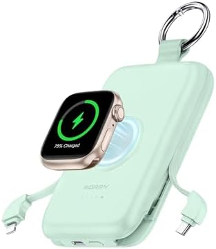 Experience Uninterrupted Power with RORRY 10000 m Ah Portable Charger: PD 20 W Fast Charge Power Bank with Integrated Cables for i Phone 16/15/14/13/12/11 & Apple Watch Ultra/10/9/8/7/6/5/4/3 – Sleek Pink Design for Travelers and Professionals – Hassle-Free Charging on the Go
