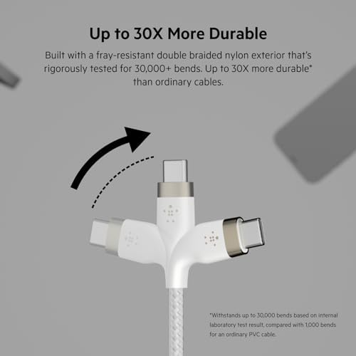 Maximize Your Charging Potential with the Belkin Boost Charge Pro Flex 6.6 ft USB-C to USB-C Braided Charger Cable – Dual Pack for Effortless Connectivity and Long-Lasting Durability – Fast Charge Compatibility with i Phone 16, Mac Book, Galaxy S25, and Nintendo Switch 2 – Tangle-Free Design, USB-IF Certified for Dependable Performance