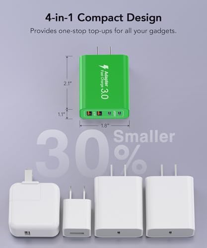 40 W USB C Multi-Device Fast Charger – 4-Port Power Adapter for i Phone & Samsung – Sleek Black Compact Travel Charger with Dual PD & QC Technology for Efficient Home and On-the-Go Charging Solutions – Perfect for Busy Professionals and Families