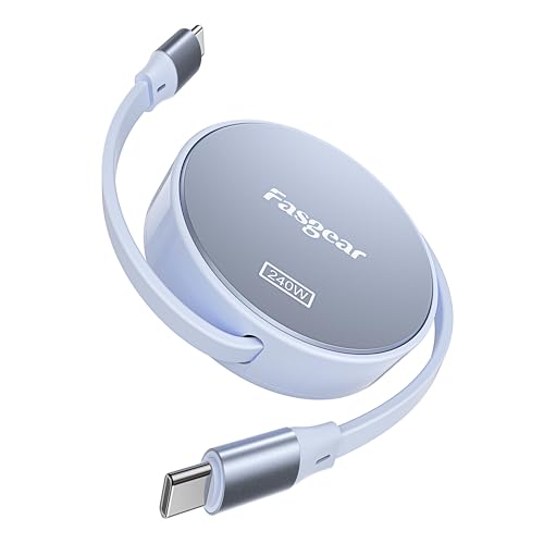 Fasgear High-Power 240 W Retractable USB C to C Charging Cable – Ultra-Fast 5 A Power Delivery for i Phone 15 Plus & Samsung Galaxy S23 – Compact and Durable Tangle-Free Design for Effortless Portability and Efficiency