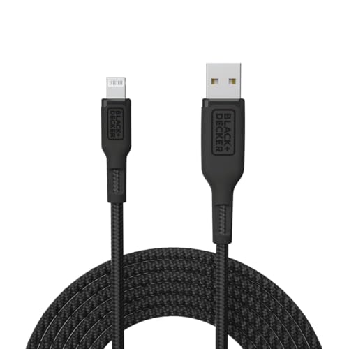BLACK+DECKER Lightning to USB Charging Cable – Ultra-Fast Charge & Data Sync for All Apple Devices – Durable Braided Construction, Lightweight & Travel-Ready – Versatile Lengths & Color Options, Including Convenient 3 ft Length