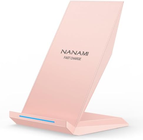 NANAMI 15 W Qi Certified Fast Wireless Charger Stand – Ergonomically Designed for i Phone 16/15/15 Pro/Plus/Max & Samsung Galaxy S25/S24/S23/S22/S21 – Ultra-Fast Charging with Advanced Safety Features for All Qi-Compatible Devices – Sleek, Space-Saving Solution for Effortless Charging at Home or Office