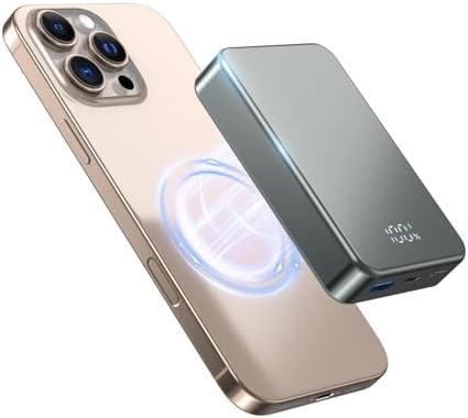 26800 m Ah Magnetic Power Bank – Premium Aluminum Alloy Portable Charger with 20 W USB-C Fast Charging for i Phone 12-16 Series, Sleek Silvery Gray, Effortless Wireless Charging for On-the-Go Power Solutions