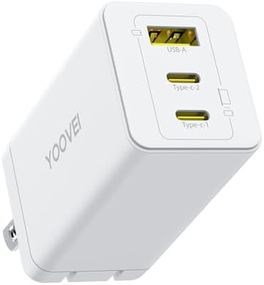 Compact 65 W Ga N USB-C Fast Charging Hub – Triple-Port Power Adapter for Mac Book, i Pad, Galaxy S23/S24 & i Phone 16/15/14/13 – Travel-Friendly Design with Foldable Prongs for Efficient Multi-Device Charging Solutions