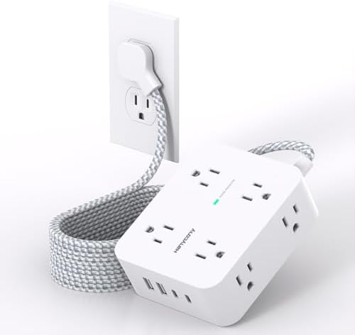 HANYCONY 15 Ft Extension Cord Power Strip with 8 AC Outlets & 4 USB Ports (2 USB-C) – 1080 J Surge Protector for Enhanced Safety, Wall Mountable Desk Charging Station for Home Office & College Dorm Essentials