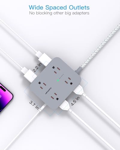 HANYCONY 6 ft Surge Protector Power Strip with 8 Outlets & 2 USB-C Ports – Essential College Dorm Extension Cord with Space-Saving Flat Plug for Fast Charging and Device Safety – Perfect for Home Office and Tech Needs