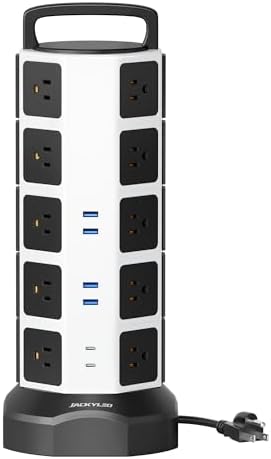 Revolutionize Your Charging Setup with JACKYLED Power Strip Tower Surge Protector – 20 Outlets & 6 USB Ports (2 USB-C) for Maximum Efficiency, 1050 Joules Protection, 1625 W Output, 6.5 ft Extension Cord Ideal for Home Office Clutter-Free Energy Management Revolutionize Your Charging Setup with JACKYLED Power Strip Tower Surge Protector – 20 Outlets & 6 USB Ports (2 USB-C) for Maximum Efficiency, 1050 Joules Protection, 1625 W Output, 6.5 ft Extension Cord Ideal for Home Office Clutter-Free Energy Management