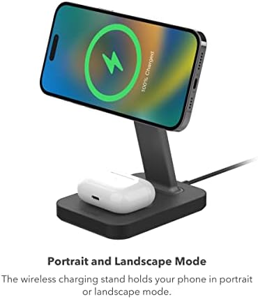 Mophie Snap+ 15 W Wireless Charger – 2-in-1 Adjustable Charge Stand & Pad with Snap+ Adapter for Enhanced Compatibility, Steel Base for Durability, Perfect for i Phones, Air Pods, and Qi-Enabled Devices – Streamline Your Charging Experience with Fast, Tangle-Free Power