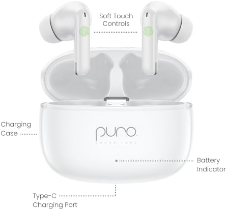 Puro Quiet-Air True Wireless Earbuds: Advanced Active Noise Cancellation with Safe Volume Limiting for All Ages, Ergonomic and Lightweight Design for Ultimate Comfort, Exceptional Call Clarity, and Effortless Device Connectivity for a Premium Audio Experience