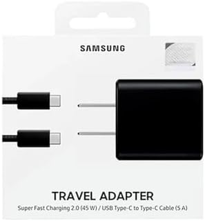 Samsung 45 W USB-C Super Fast Charging Wall Charger – High-Efficiency Power Delivery for All Devices in Sleek Black Finish – Ultimate Compatibility for Galaxy Smartphones and USB-C Gadgets – Travel-Ready Design with Built-In Safety Features for Reliable Charging
