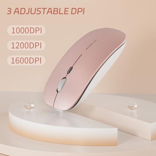Uciefy Q5 Slim Rose Gold Wireless Mouse – Portable Optical Rechargeable Design with Silent Click, USB Receiver & Type C Adapter for Effortless PC, Laptop & Desktop Compatibility – Elevate Your Workspace with Style & Precision
