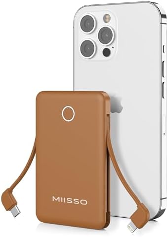 Ultra Slim 6000 m Ah Power Bank with Built-In USB C Cords – Card-Sized Portable Charger for Effortless On-the-Go Charging, Triple Output for i Phone, Samsung, Google Devices – Stylish and Compact Battery Pack for Enhanced Efficiency and Versatility