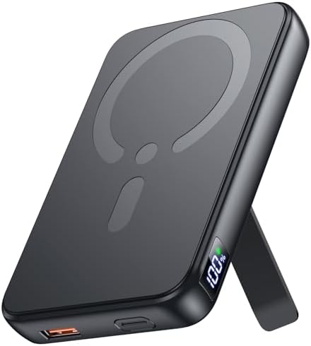 Mag Safe-Compatible 12000 m Ah Wireless Power Bank with Built-in Stand – Rapid PD 20 W Magnetic Charger for i Phone 16/15/14/13/12 Pro Series – Ultimate Travel Companion with Seamless Connectivity and Enhanced Device Usability