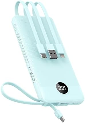VEEKTOMX 10,000 m Ah Portable Power Bank with Integrated Charging Cables – Slim, Lightweight Fast Charger for i Phone, Samsung, and Android Devices – Essential Travel Companion with Intelligent Charging Technology for On-the-Go Convenience