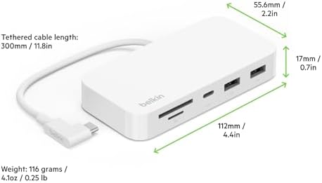 Belkin USB-C 6-in-1 Multiport Hub – Versatile Docking Station with HDMI, Micro SD Reader, and Powered USB Ports for Seamless Connectivity – Perfect for Mac, Chromebook, i Mac, and PC Users – Lightweight & Stylish Design for On-the-Go Efficiency