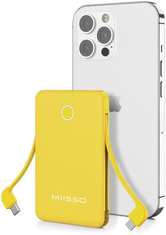 Ultra Slim 6000 m Ah Power Bank with Built-In USB C Cords – Card-Sized Portable Charger for Effortless On-the-Go Charging, Triple Output for i Phone, Samsung, Google Devices – Stylish and Compact Battery Pack for Enhanced Efficiency and Versatility