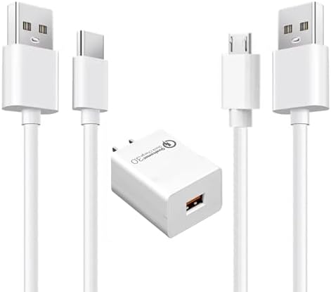 Ultimate 6 Ft 3-in-1 Charging Set: Fast Charging Micro USB & USB C Cable with AC Wall Adapter for All Kindle Models Including Paperwhite, Oasis, Fire HD & Scribe – Enhanced Durability and Rapid Power Delivery for Uninterrupted Reading Experience