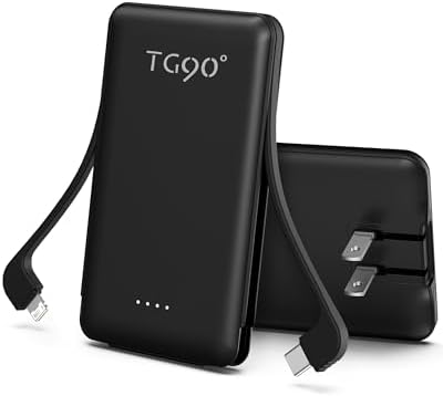 Ultra-Compact TG90° Portable Charger: 5000 m Ah Power Bank with Integrated AC Wall Plug and Triple Output for i Phone and Android Devices – Fast Charging Made Effortless and Convenient