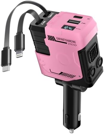 Celestial Power: 4-in-1 Starlight Retractable Car Charger with Fast Dual USB Ports – Compatible with i Phone 15/14/13 – Innovative Tangle-Free Charging Solution for Enhanced Portability and Style