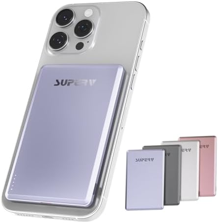 Ultra-Slim SUPERV Magnetic Power Bank 5000 m Ah – Wireless Charger with 20 W PD Fast Charging & USB-C Cable, Magsafe-Compatible for i Phone 12/13/14/15/16 Series – Effortless Connectivity & Enhanced Portability