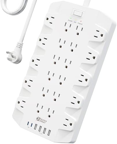 SUPERDANNY 22-Outlet Surge Protector Power Strip with 6.5 Ft Cord, 2 USB-C & 4 USB Ports – High-Capacity 1875 W/15 A with 2100 J Surge Protection for Home, Office, and Dorm Use – Wall Mount Design for Space-Saving Convenience