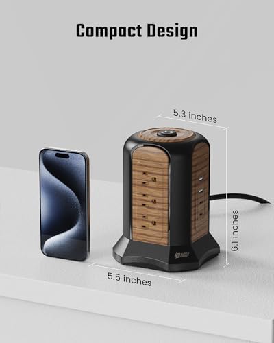 Maximize Your Charging Efficiency with the SUPERDANNY Power Strip Tower Surge Protector – 9 Outlets & 4 USB Ports, 10 Ft Extension Cord, 1080 Joules Surge Protection, Grounded Safety Design for Home and Office Use – Stylish Black Desktop Charging Station for Clutter-Free Solutions