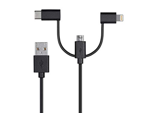 Monoprice 3-in-1 USB Multiport Charging Cable – 3 ft White – Versatile USB Micro-B, USB-C & Lightning Compatibility for Fast Charging and Data Transfer – Essential Tech Accessory for Home, Office, and Travel