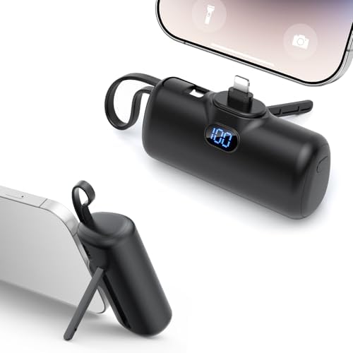 Ultra-Compact 5000 m Ah Mini Power Bank for i Phone and Android – Dual Charging with USB-C Cable, LED Battery Indicator, Reliable Travel Essential for i Phone 14/13/12/11 Series – Stay Powered Anywhere, Anytime