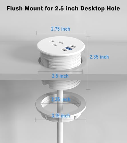 Upgrade Your Workspace with 2-Pack Desk Grommet Power Outlet – 2.5-Inch Recessed Power Solution Featuring 20 W Fast Charging USB-C Port for Effortless Device Connectivity in Conference Rooms and Office Furniture – ETL Listed for Optimal Safety and Performance