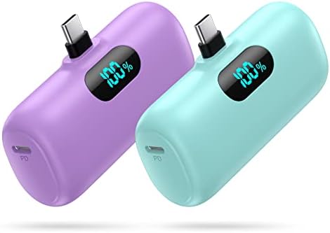 Dual-Pack Mini Portable Charger 5000 m Ah Power Bank – Fast Charging with 3 A PD USB-C Output, LCD Display for Real-Time Battery Monitoring, Compatible with i Phone 16/15 Series, Android, Samsung, Moto, LG – Ultimate On-the-Go Power Solution